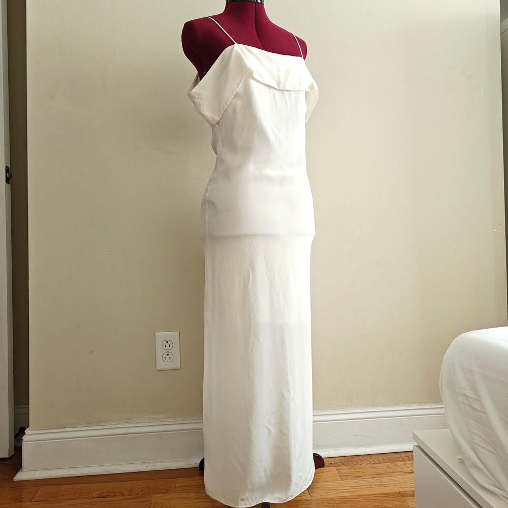 Lavender Brown Ivory Off Shoulder Cold Shoulder Maxi Dress Side Slits Size XS - Picture 1 of 7